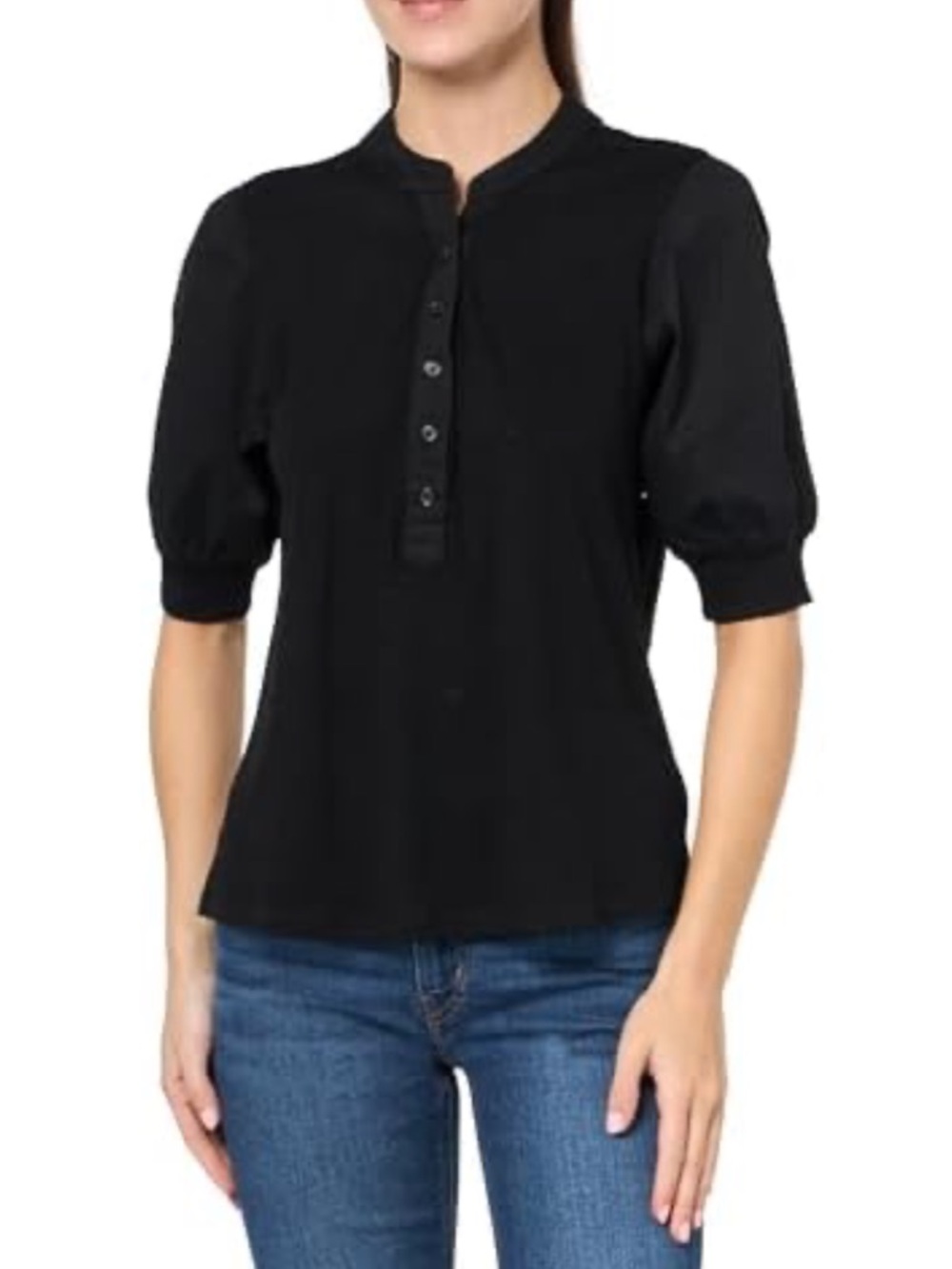 Seven7 Mixed Media Puff Sleeve Henley Medium NWT